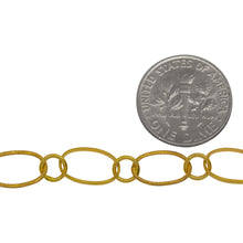 Load image into Gallery viewer, 14kt Gold Filled 7.5mm Width by 10.8mm Length Oval Rolo Link And Textured Oval Links Connected to 5.2mm Closed Circle Link, Long and Short Chain. Price per: 1 Foot.
