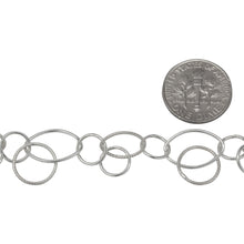 Load image into Gallery viewer, Sterling Silver 10.0mm Width by 15.0mm Length Oval Link with 11.0mm Textured Circle Dangling Off and 8.0mm Width by 11.5mm Length Textured Oval Link with 8.0mm Circle Dangling off, Connected by 8.0mm Circle Link, Fancy Chain. Price per: 1 Foot.
