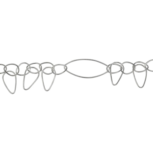 Chain by Foot. Sterling Silver 12.5mm Width by 30.0mm Length Smooth Oval Link Followed By Eleven 8.5mm Width by 10.5mm Length Tear Drop Shaped Links With 9.0mm Width by 16.0mm Length Smooth And Textured Tear Drop Links Hanging Off, Fancy Chain. Price per: 1 Foot.
