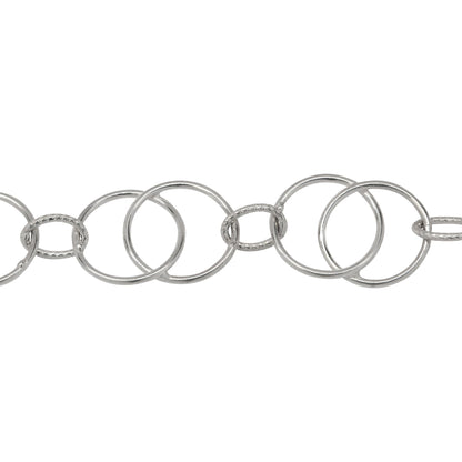 Chain by Foot. Sterling Silver Two of 11.3mm Smooth Circles Links - Figure 8 Link, overlapping creating a Marquise in the center connected by 4.5mm width by 6.5mm length Textured Oval Link, Figure 8 Chain. Price per: 1 Foot.