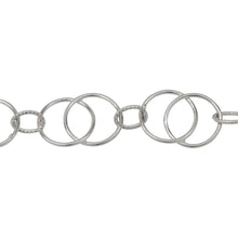 Load image into Gallery viewer, Chain by Foot. Sterling Silver Two of 11.3mm Smooth Circles Links - Figure 8 Link, overlapping creating a Marquise in the center connected by 4.5mm width by 6.5mm length Textured Oval Link, Figure 8 Chain. Price per: 1 Foot.
