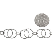 Load image into Gallery viewer, Sterling Silver Oxidized Two of 11.3mm Smooth Circles Links - Figure 8 Link, overlapping creating a Marquise in the center connected by 4.5mm width by 6.5mm length Textured Oval Link, Figure 8 Chain. Price per: 1 Foot.
