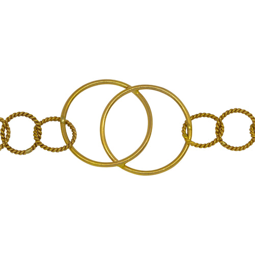 Chain by Foot. 14kt Gold Filled Two 22.0mm Smooth Circles Overlapping And Soldered together Connected By Six 9.8mm Twisted Circle Links, Figure 8 Chain. Price per: 1 Foot.