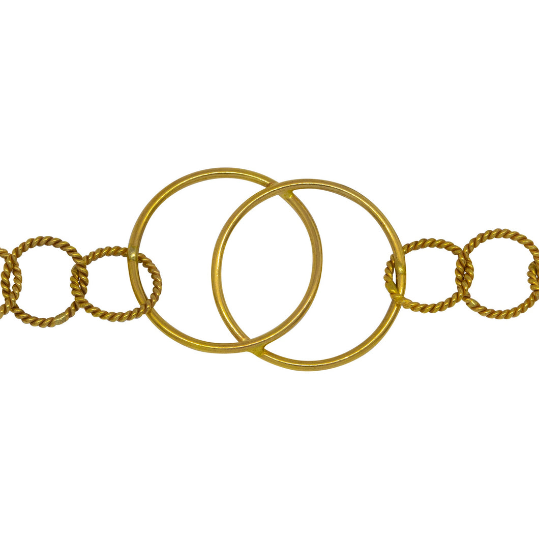 Chain by Foot. 14kt Gold Filled Two 22.0mm Smooth Circles Overlapping And Soldered together Connected By Six 9.8mm Twisted Circle Links, Figure 8 Chain. Price per: 1 Foot.