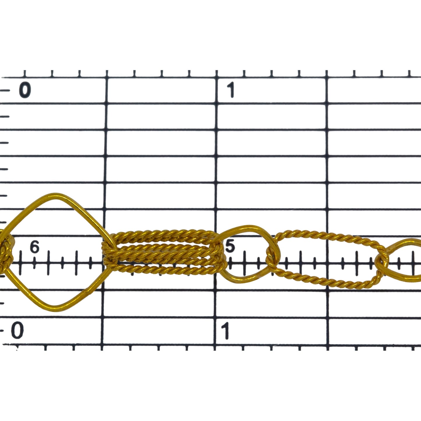 14kt Gold Filled 6.0mm Width by 13.3mm Length Twisted Rectangulars, 8.6mm Width / Length Diamond Shaped Links, Two pairs of Tripple 6.0mm width by 13.7mm Length Twisted Rectangulars, 14.6mm Width / Length Diamond Link, Fancy Chain. Price per: 1 Foot.