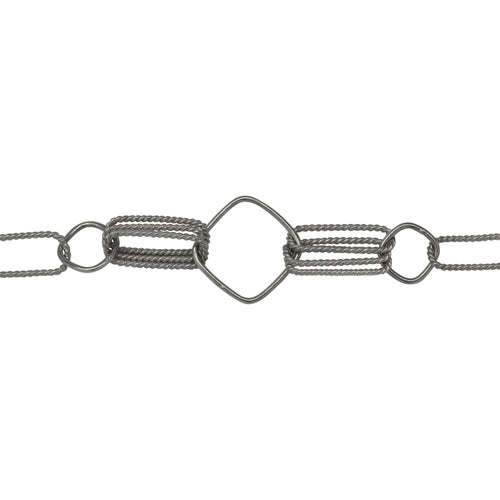 Chain by Foot. Sterling Silver Oxidized 6.0mm Width by 13.3mm Length Twisted Rectangulars, 8.6mm Width / Length Diamond Shaped Links, Two pairs of Tripple 6.0mm width by 13.7mm Length Twisted Rectangulars & a Diamond Link, Fancy Chain. Price per: 1 Foot.