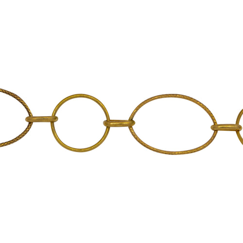 Chain by Foot. 14kt Gold Filled 10.0mm Width by 16.0mm Length Textured Oval Link And 12.0mm Smooth Circle Link Connected by 3.7mm Width by 6.6mm Length Oval Rolo Link, Long and Short Chain. Price per: 1 Foot.