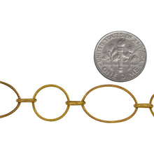 Load image into Gallery viewer, 14kt Gold Filled 10.0mm Width by 16.0mm Length Textured Oval Link And 12.0mm Smooth Circle Link Connected by 3.7mm Width by 6.6mm Length Oval Rolo Link, Long and Short Chain. Price per: 1 Foot.
