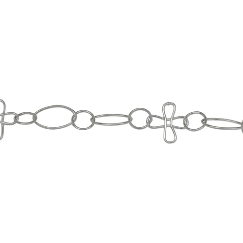 Chain by Foot. Sterling Silver 14.0mm Width / Length Smooth Cross Link Connected With 7.8mm Smooth Circle Link And 8.0mm Width by 14.0mm Length Smooth Oval Link, Fancy Chain. Price per: 1 Foot.