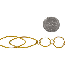 Load image into Gallery viewer, 14kt Gold Filled Two 14.0mm Width by 30.0mm Length Smooth Marquise Link Overlapping Followed By 13.0mm Smooth And Textured Hexagon Links Connected By 5.0mm Smooth Circle Links, Fancy Chain. Price per: 1 Foot.
