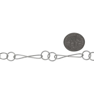 Sterling Silver 6.0mm Width by 23.4mm Length Smooth Figure 8 Link Followed By Two of 7.8mm Smooth Circle Links, Figure 8 Chain. Price per: 1 Foot.