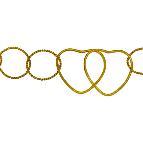 Chain by Foot. 14kt Gold Filled 19.6mm Width by 28.5mm Length Smooth Double Heart Link connected to Ten of 13.0mm Width / Length Twisted Circle Links, Heart Chain, Fancy Chain. Price per: 1 Foot.