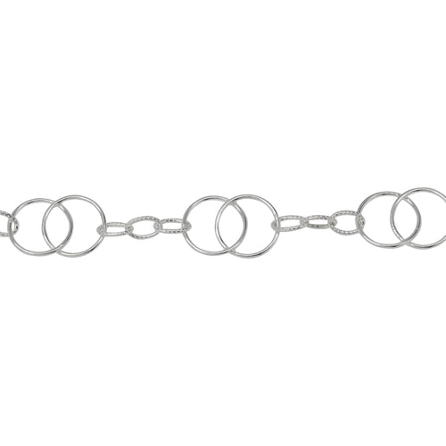 Chain by Foot. Sterling Silver of 11.1mm Width by 17.3mm Length Smooth Figure 8 Link Followed by Three of 4.3mm Width by 6.7mm Length Textured Oval Links, Figure 8 Chain. Price per: 1 Foot.