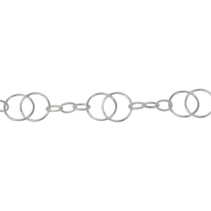 Chain by Foot. Sterling Silver of 11.1mm Width by 17.3mm Length Smooth Figure 8 Link Followed by Three of 4.3mm Width by 6.7mm Length Textured Oval Links, Figure 8 Chain. Price per: 1 Foot.