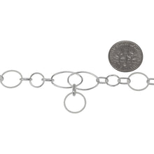 Load image into Gallery viewer, Sterling Silver of 7.8mm Width/Length Two of Circle Links and 10.2mm Width/Length Twisted Circle Link Followed by 10.4mm Width by 25.3mm Length Double Oval Link with 10.2mm Width/Length Twisted Circle Link Hanging off, Fancy Chain. Price per: 1 Foot.
