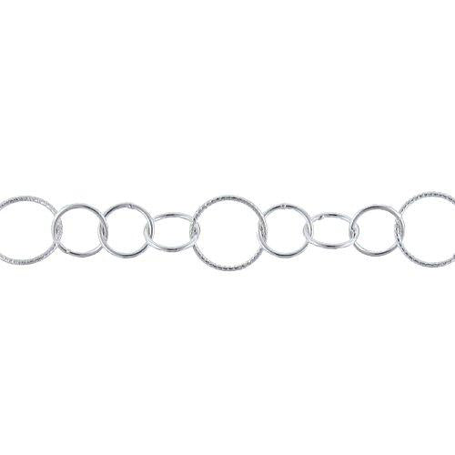 Sterling Silver 7.8mm Width / Length Three of Smooth Circle Links Connected to 10.5mm Width / Length Textured Circle Link, Circle Chain. Price per: 1 Inch.