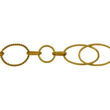 Load image into Gallery viewer, Chain by Foot. 14kt Gold Filled Two of 11.0mm Width by 16.0mm Length Ovals Overlapping And Soldered together Followed By 8.0mm Smooth Circle Link And 11.0mm Twisted Circle Link Connected With Two Oval Links, Fancy Chain. Price per: 1 Foot.
