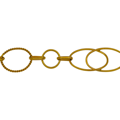 Chain by Foot. 14kt Gold Filled Two of 11.0mm Width by 16.0mm Length Ovals Overlapping And Soldered together Followed By 8.0mm Smooth Circle Link And 11.0mm Twisted Circle Link Connected With Two Oval Links, Fancy Chain. Price per: 1 Foot.