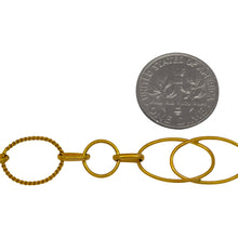 Load image into Gallery viewer, 14kt Gold Filled Two of 11.0mm Width by 16.0mm Length Ovals Overlapping And Soldered together Followed By 8.0mm Smooth Circle Link And 11.0mm Twisted Circle Link Connected With Two Oval Links, Fancy Chain. Price per: 1 Foot.
