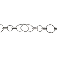Load image into Gallery viewer, Chain by Foot. Sterling Silver Oxidized Two of 10.5mm Width by 16.0mm Length Oval Links Overlapping And Soldered Together, 8.0mm Smooth Circle Link And 11.0mm Twisted Circle Link, Connected by Oval Rolo Link, Fancy Chain. Price per: 1 Foot.
