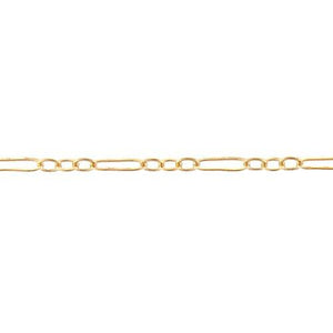 14kt Gold Filled 1.7mm Width by 5.0mm Length Flat Elongated Oval Link Followed by Three of 1.7mm Width by 2.0mm Length Smaller Oval Links With Middle Link Being Flat Oval Link, Long and Short Chain. Price per: 1 Foot.