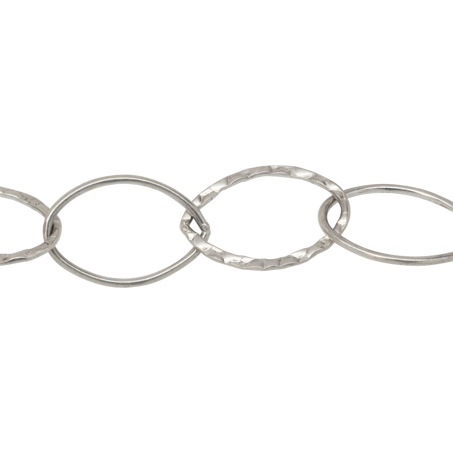 Chain by Foot. Sterling Silver 14.0mm Width by 21.0mm Length, Round and Hammered Wire Oval Links Cable Chain. Price per: 1 Foot.