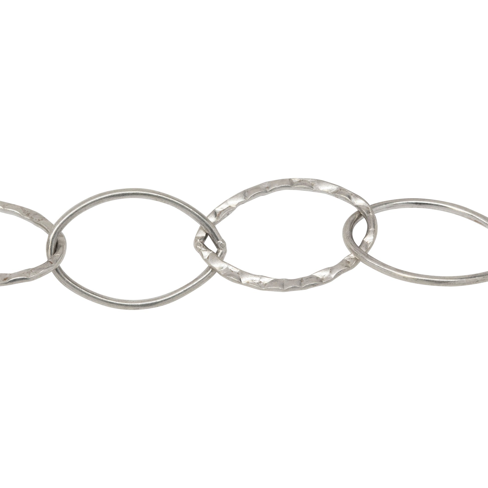 Chain by Foot. Sterling Silver 14.0mm Width by 21.0mm Length, Round and Hammered Wire Oval Links Cable Chain. Price per: 1 Foot.