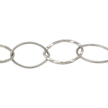 Load image into Gallery viewer, Chain by Foot. Sterling Silver 14.0mm Width by 21.0mm Length, Round and Hammered Wire Oval Links Cable Chain. Price per: 1 Foot.
