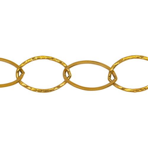 Chain by Foot. 14kt Gold Filled 14.0mm Width by 21.0mm Length, Round and Hammered Wire Oval Links Cable Chain. Price per: 1 Foot.