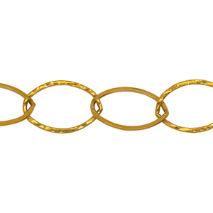 Chain by Foot. 14kt Gold Filled 14.0mm Width by 21.0mm Length, Round and Hammered Wire Oval Links Cable Chain. Price per: 1 Foot.
