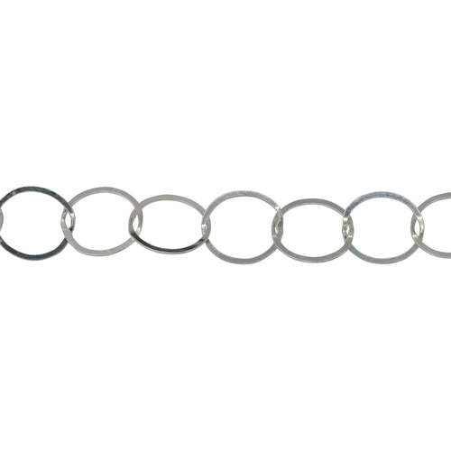 Chain by Foot. Sterling Silver 9.5mm Width / Length, Flat Circle Chain. Price per: 1 Foot.