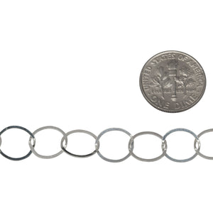 Sterling Silver 9.5mm Width / Length, Flat Circle Chain. Price per: 1 Foot.