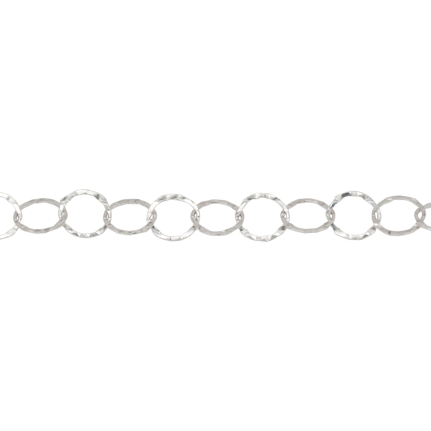 Chain by Foot. Sterling Silver 7.5mm Width / Length, Hammered Circle Chain. Price per: 1 Foot.