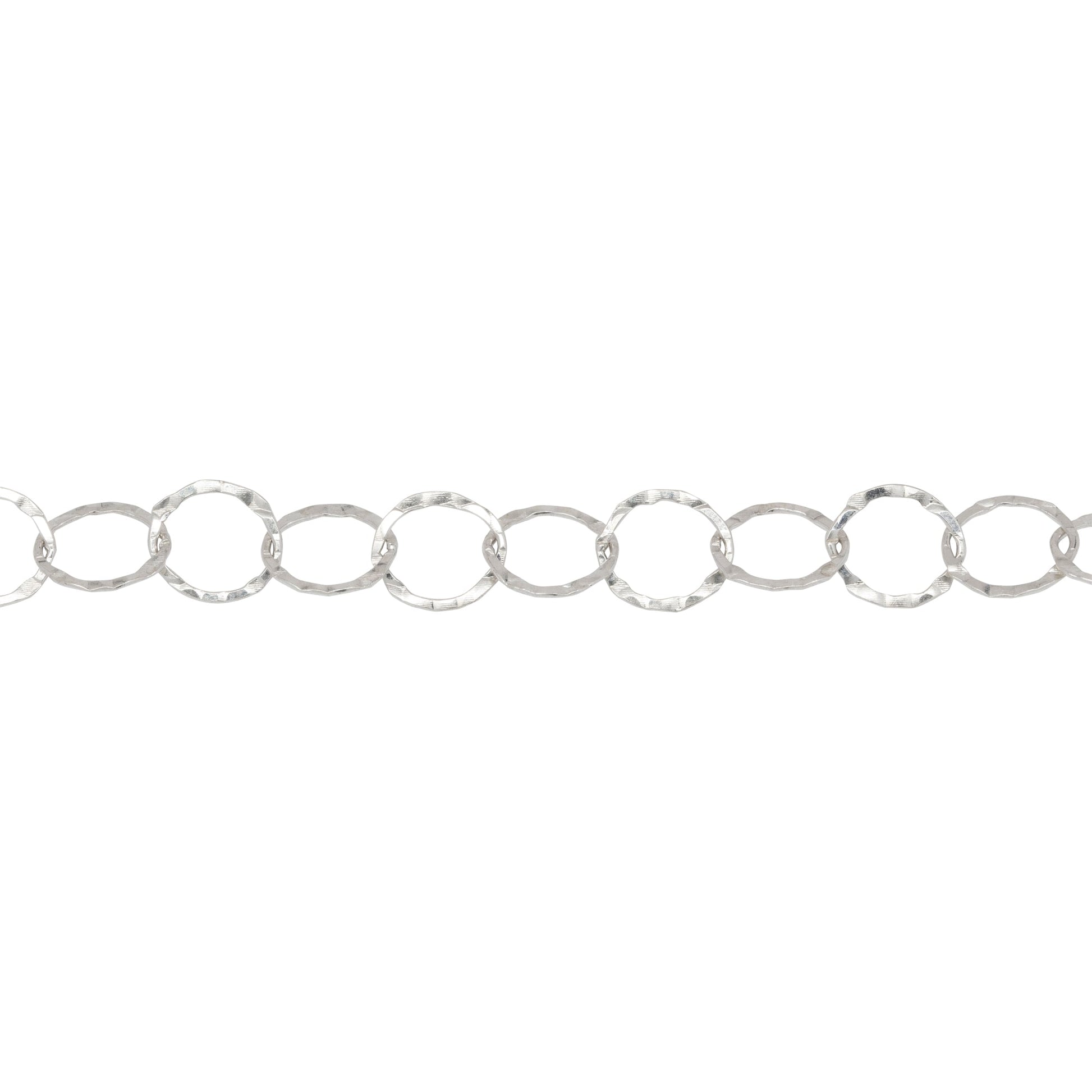 Chain by Foot. Sterling Silver 7.5mm Width / Length, Hammered Circle Chain. Price per: 1 Foot.
