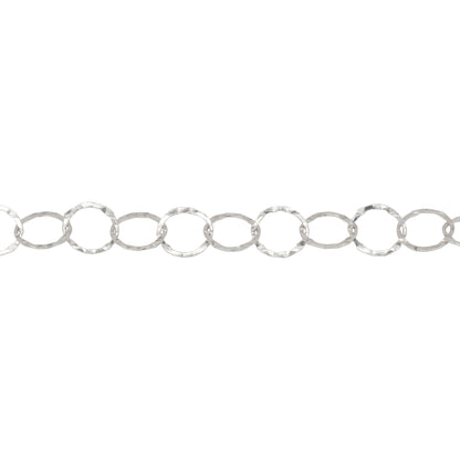 Chain by Foot. Sterling Silver 7.5mm Width / Length, Hammered Circle Chain. Price per: 1 Foot.