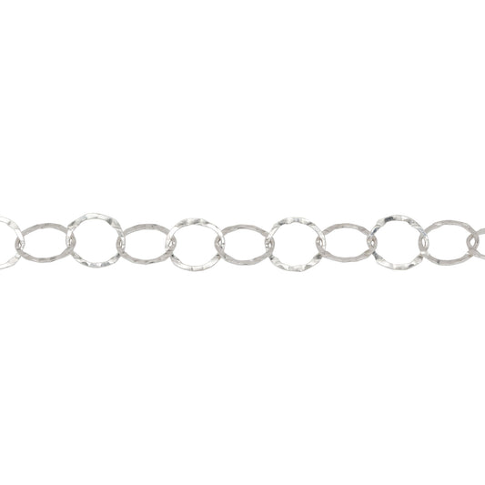 Chain by Foot. Sterling Silver 7.5mm Width / Length, Hammered Circle Chain. Price per: 1 Foot.