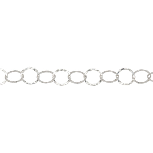 Chain by Foot. Sterling Silver 7.5mm Width / Length, Hammered Circle Chain. Price per: 1 Foot.