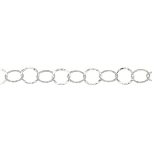 Chain by Foot. Sterling Silver 7.5mm Width / Length, Hammered Circle Chain. Price per: 1 Foot.
