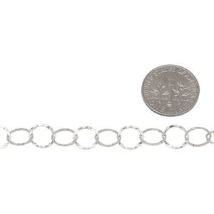 Sterling Silver 7.5mm Width / Length, Hammered Circle Chain. Price per: 1 Foot.