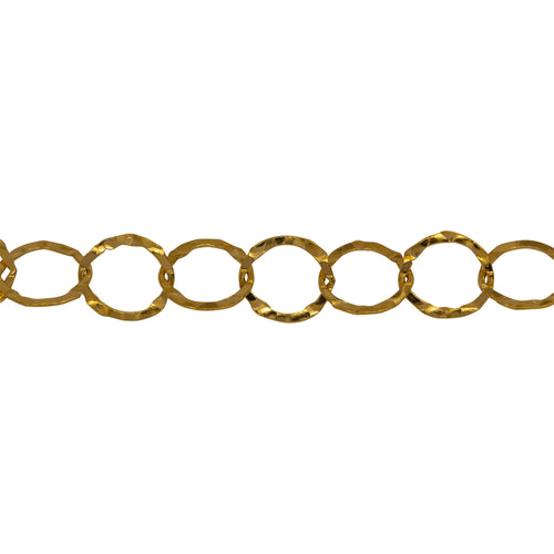 Chain by Foot. 14kt Gold Filled 7.5mm Width / Length, Hammered Circle Chain. Price per: 1 Foot.