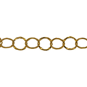 Chain by Foot. 14kt Gold Filled 7.5mm Width / Length, Hammered Circle Chain. Price per: 1 Foot.