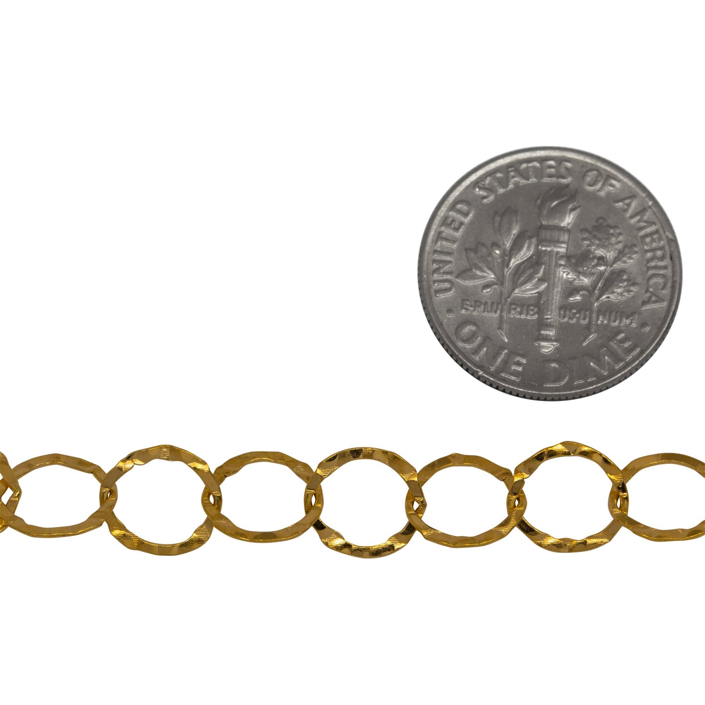 14kt Gold Filled 7.5mm Width / Length, Hammered Circle Chain. Price per: 1 Foot.