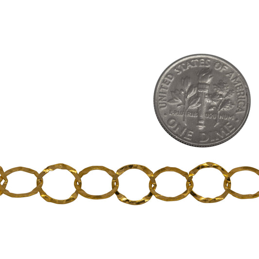 14kt Gold Filled 7.5mm Width / Length, Hammered Circle Chain. Price per: 1 Foot.