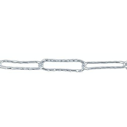 Sterling Silver 5.3mm Width by 15.8mm Length, Hammered Elongated Cable Chain. Price per: 1 Foot.