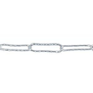 Sterling Silver 5.3mm Width by 15.8mm Length, Hammered Elongated Cable Chain. Price per: 1 Foot.