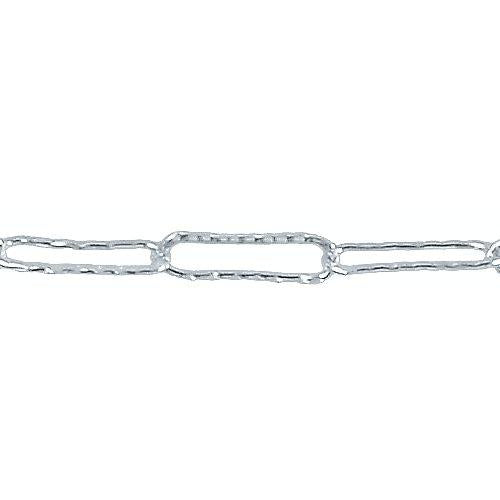 Sterling Silver 5.3mm Width by 15.8mm Length, Hammered Elongated Cable Chain. Price per: 1 Foot.