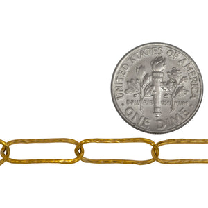 14kt Gold Filled 5.3mm Width by 15.8mm Length, Hammered Elongated Cable Chain. Price per: 1 Foot.