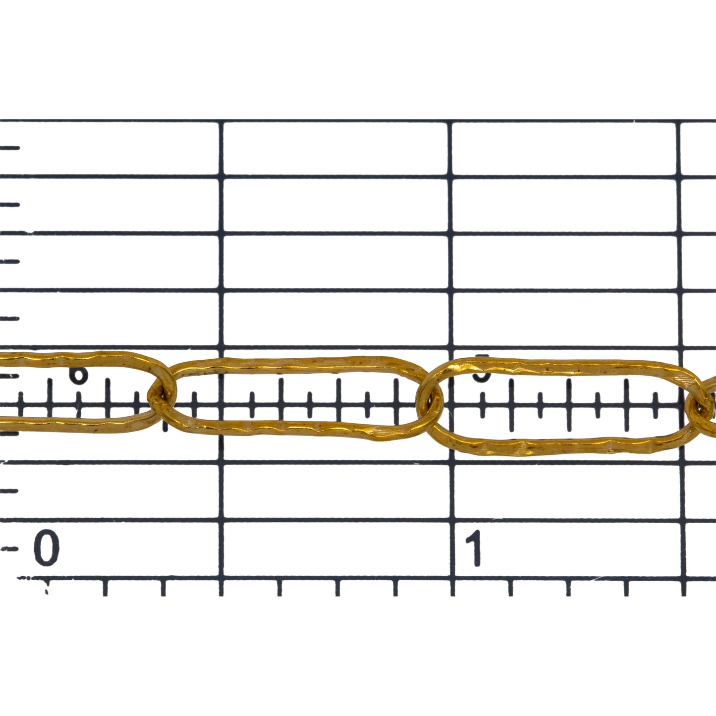 14kt Gold Filled 5.3mm Width by 15.8mm Length, Hammered Elongated Cable Chain. Price per: 1 Foot.