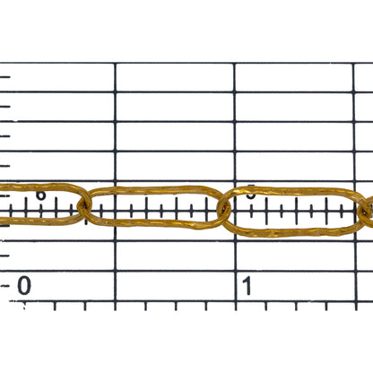 14kt Gold Filled 5.3mm Width by 15.8mm Length, Hammered Elongated Cable Chain. Price per: 1 Foot.
