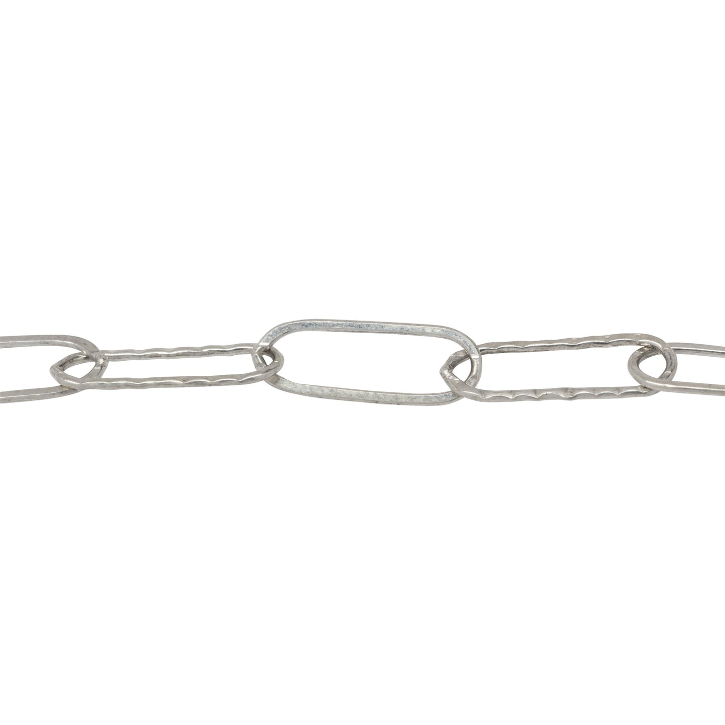 Chain by Foot. Sterling Silver 5.7mm Width by 15.5mm Length, Flat And Hammered Elongated Cable Chain. Price per: 1 Foot.